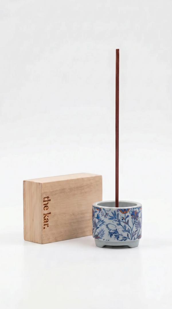Ceramic Incense Burner - White and Blue Porcelain